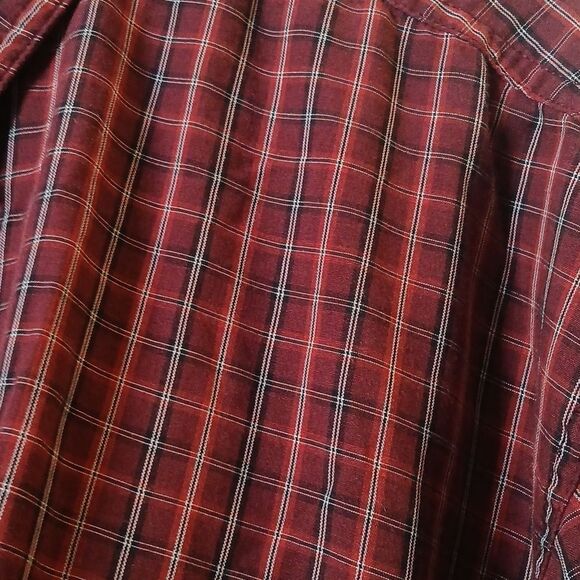 Wrangler Rugger wear burgundy & black plaid long sleeve button down shirt Sz XL - Picture 4 of 8